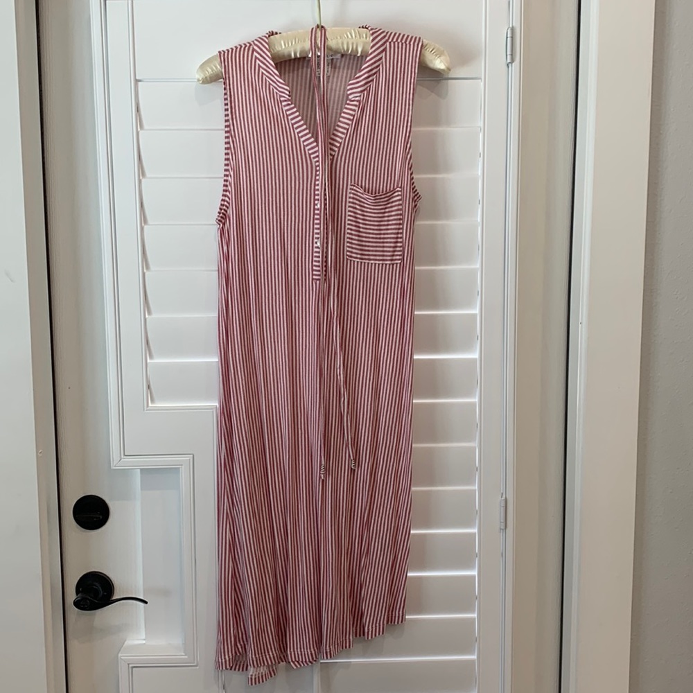 Lascana Venus red/white stripe dress worn w/ or w/o belt, pocket detail